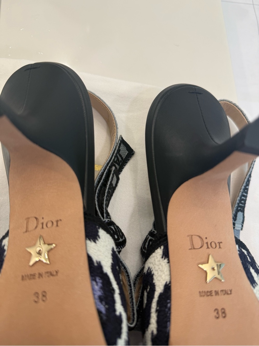 Dior Navy and Black Leopard-Print Slingback kitten heels - Picture 3 of 5